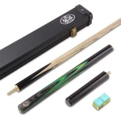 Baize Master Baize Master Gold Series GREEN EMPEROR 8-BALL POOL CUE SET With 57 Inch Hand Spliced 3/4 Joint Cue 8mm Tip, Deluxe Black Interior Hard Case And 2 X Chalk
