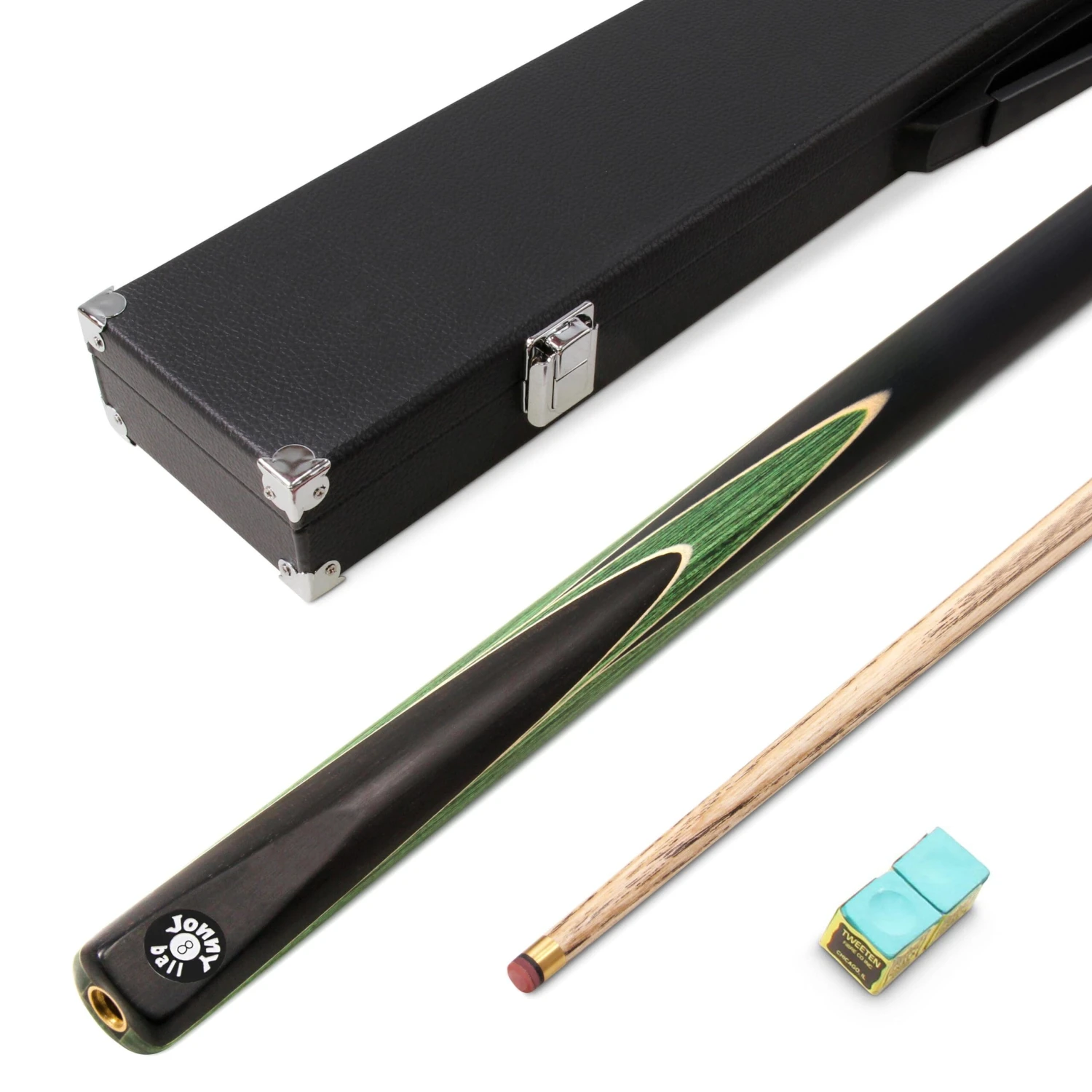 Jonny 8 Ball Jonny 8 Ball 2 Piece GREEN SNIPER Pool Cue And Case Set With Jonny 8 Ball Black Reinforced Case + 2 Chalks 3 Jonny 8 Ball Jonny 8 Ball 2 Piece GREEN SNIPER Pool Cue And Case Set With Jonny 8 Ball Black Reinforced Case + 2 Chalks