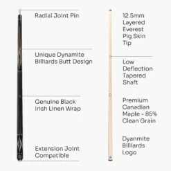 Cue + Case Dynamite Billiards DB1 American Maple Pool Cue – 12.5mm Tip – Designed By Darren Appleton 15 Cue + Case Dynamite Billiards DB1 American Maple Pool Cue – 12.5mm Tip – Designed By Darren Appleton -Slok Billiards Equipment Store 15