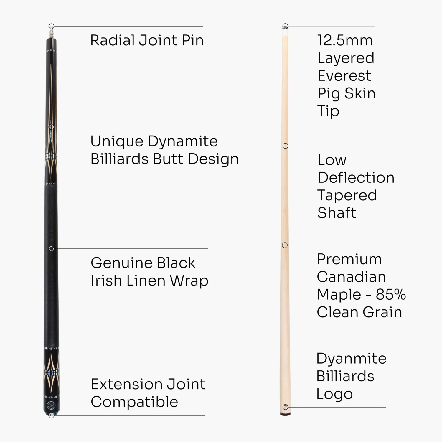 Cue + Case Dynamite Billiards DB1 American Maple Pool Cue – 12.5mm Tip – Designed By Darren Appleton 7 Cue + Case Dynamite Billiards DB1 American Maple Pool Cue – 12.5mm Tip – Designed By Darren Appleton - Image 5