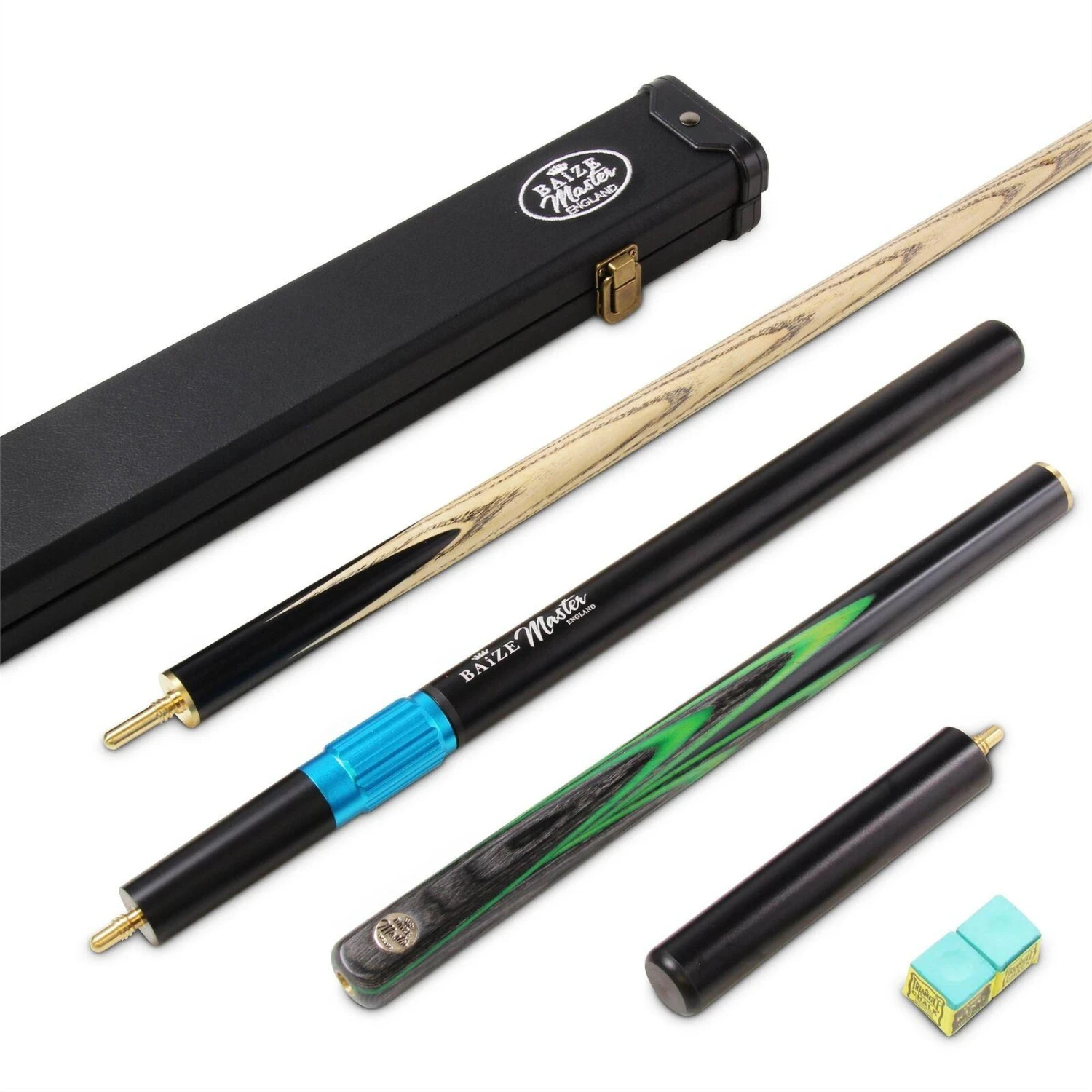 Baize Master Baize Master GREEN EMPEROR SNOOKER CUE SET With Case 2 X Extensions And Chalk 3 Baize Master Baize Master GREEN EMPEROR SNOOKER CUE SET With Case 2 X Extensions And Chalk