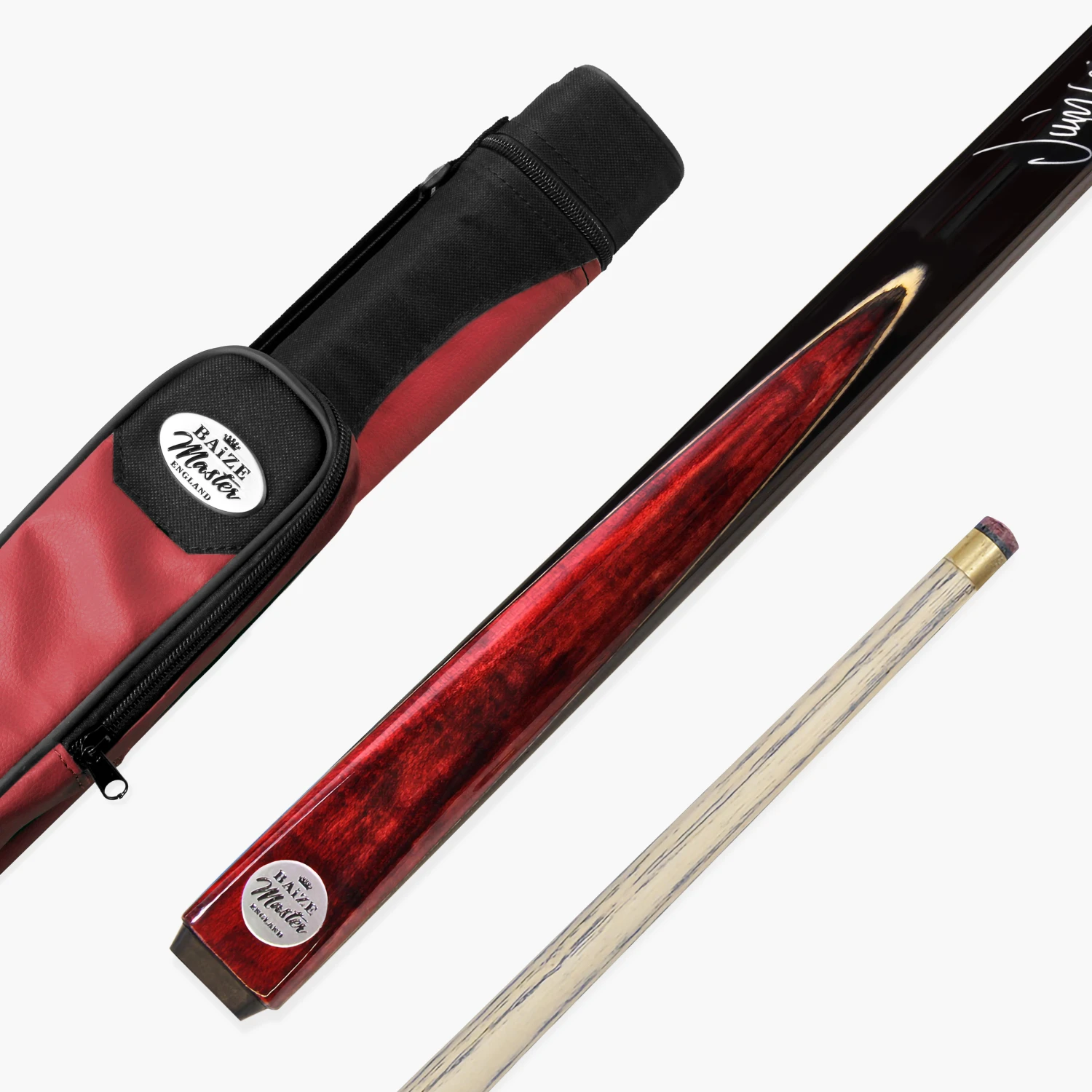 Cue + Case Baize Master Jimmy White 57" 2 Piece Red Conquest Snooker Pool Cue - 9.5mm Tip With Burgundy Tri Tube Case 3 Cue + Case Baize Master Jimmy White 57" 2 Piece Red Conquest Snooker Pool Cue - 9.5mm Tip With Burgundy Tri Tube Case