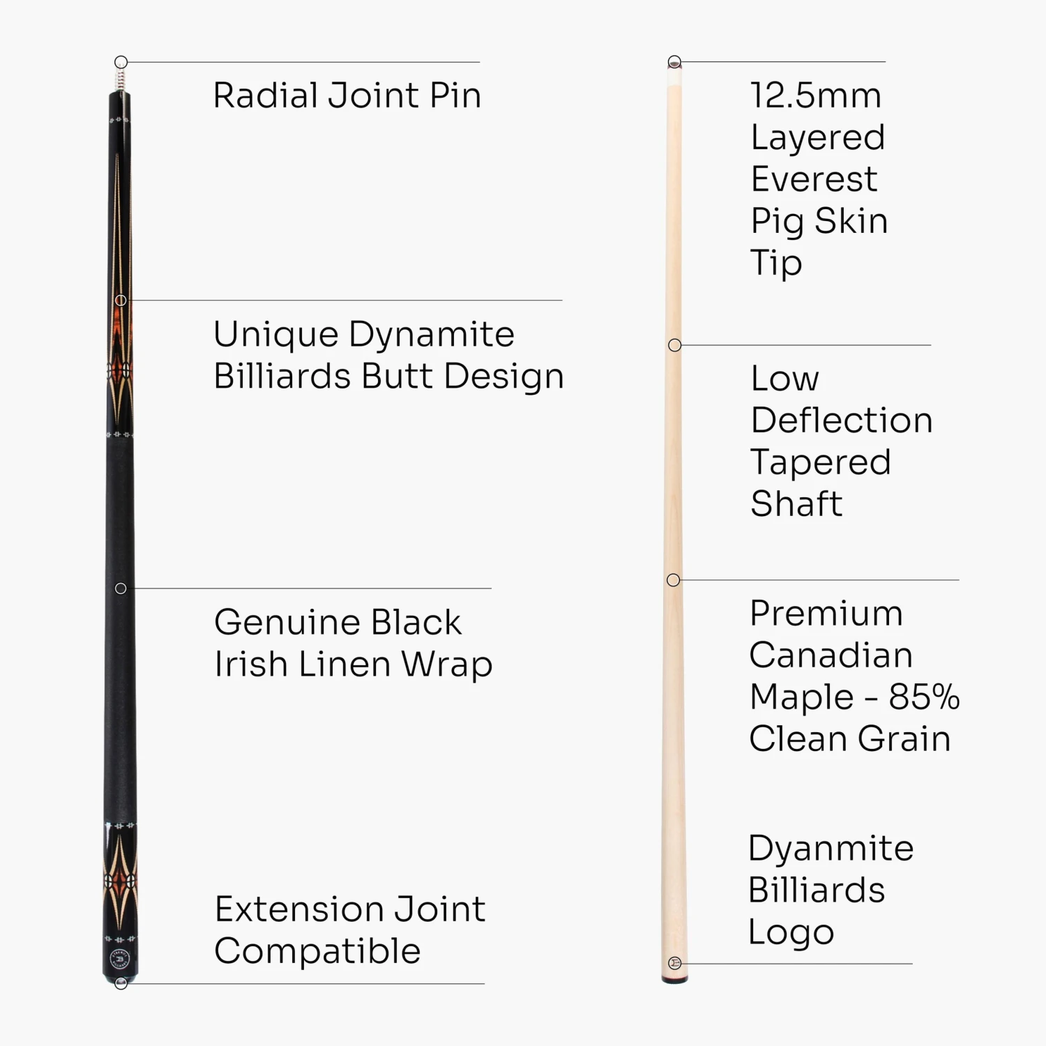 Cue + Case Dynamite Billiards DB2 American Maple Pool Cue – 12.5mm Tip – Designed By Darren Appleton 7 Cue + Case Dynamite Billiards DB2 American Maple Pool Cue – 12.5mm Tip – Designed By Darren Appleton - Image 5