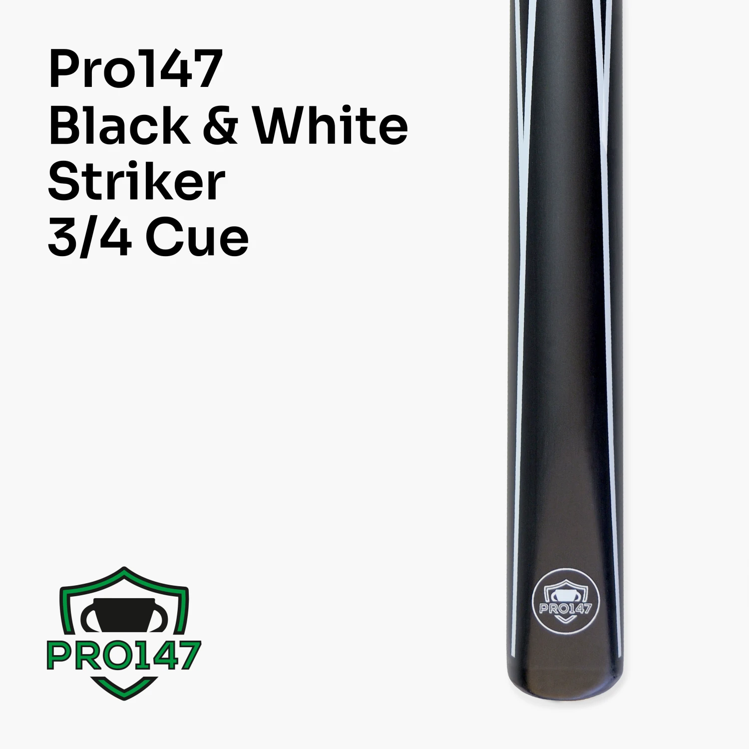 PRO147 PRO147 Black & White STRIKER 57 Inch 3/4 Snooker Pool Cue With 9.5mm Tip - Mini Butt Included 4 PRO147 PRO147 Black & White STRIKER 57 Inch 3/4 Snooker Pool Cue With 9.5mm Tip - Mini Butt Included - Image 2