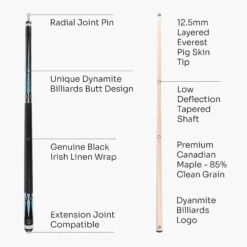 Cue + Case Dynamite Billiards DB3 American Maple Pool Cue – 12.5mm Tip – Designed By Darren Appleton 15 Cue + Case Dynamite Billiards DB3 American Maple Pool Cue – 12.5mm Tip – Designed By Darren Appleton -Slok Billiards Equipment Store 3 5