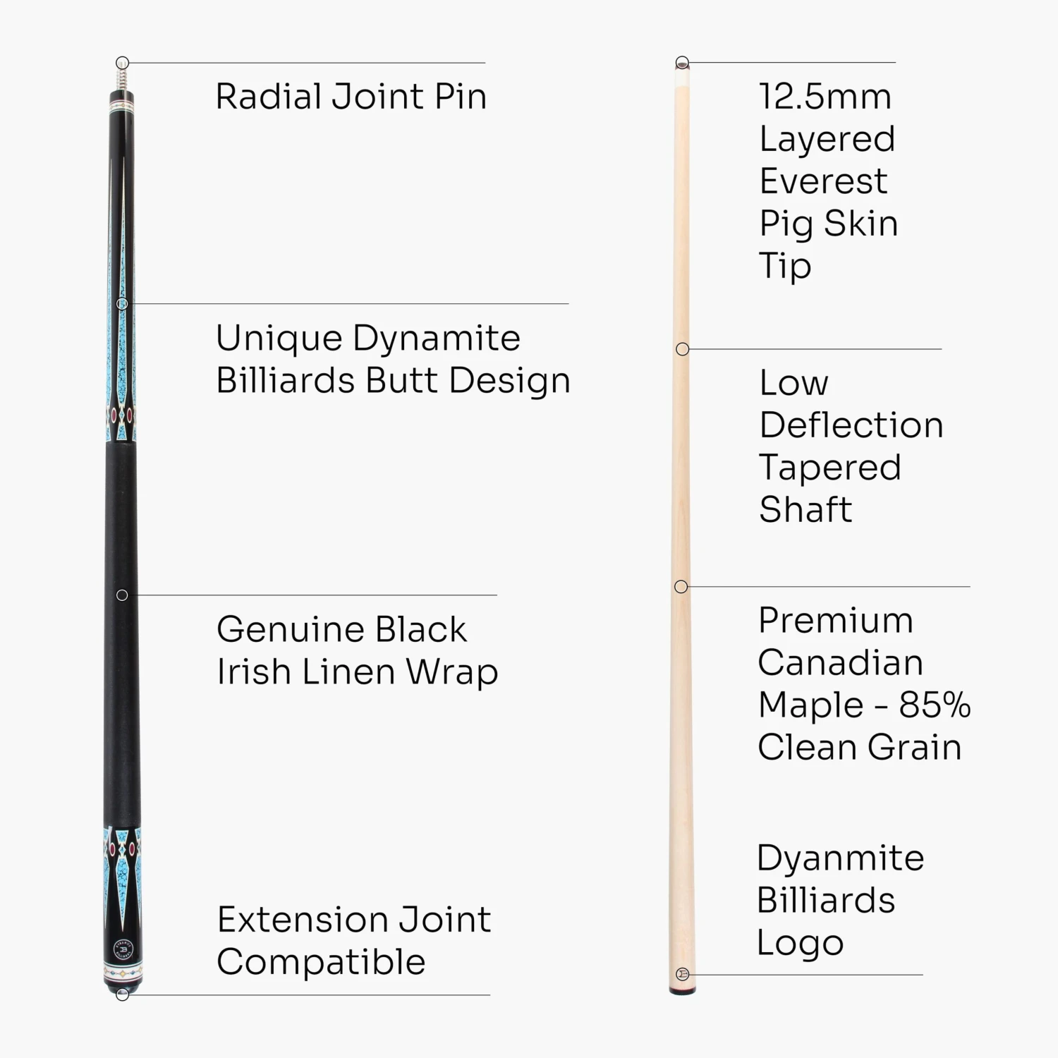 Cue + Case Dynamite Billiards DB3 American Maple Pool Cue – 12.5mm Tip – Designed By Darren Appleton 7 Cue + Case Dynamite Billiards DB3 American Maple Pool Cue – 12.5mm Tip – Designed By Darren Appleton - Image 5