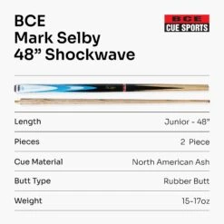 BCE BCE Mark Selby Shockwave 48 Inch 2 Piece Kids Snooker Pool Cue And Case Set 9.5mm Tip -Slok Billiards Equipment Store 48Shockwave7