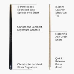 BCE BCE Christophe Lambert 48 Inch JUNIOR CHAMPION 2pc English Pool Cue - 8.5mm Tip 12 BCE BCE Christophe Lambert 48 Inch JUNIOR CHAMPION 2pc English Pool Cue - 8.5mm Tip -Slok Billiards Equipment Store 48 Christophe Junior 4