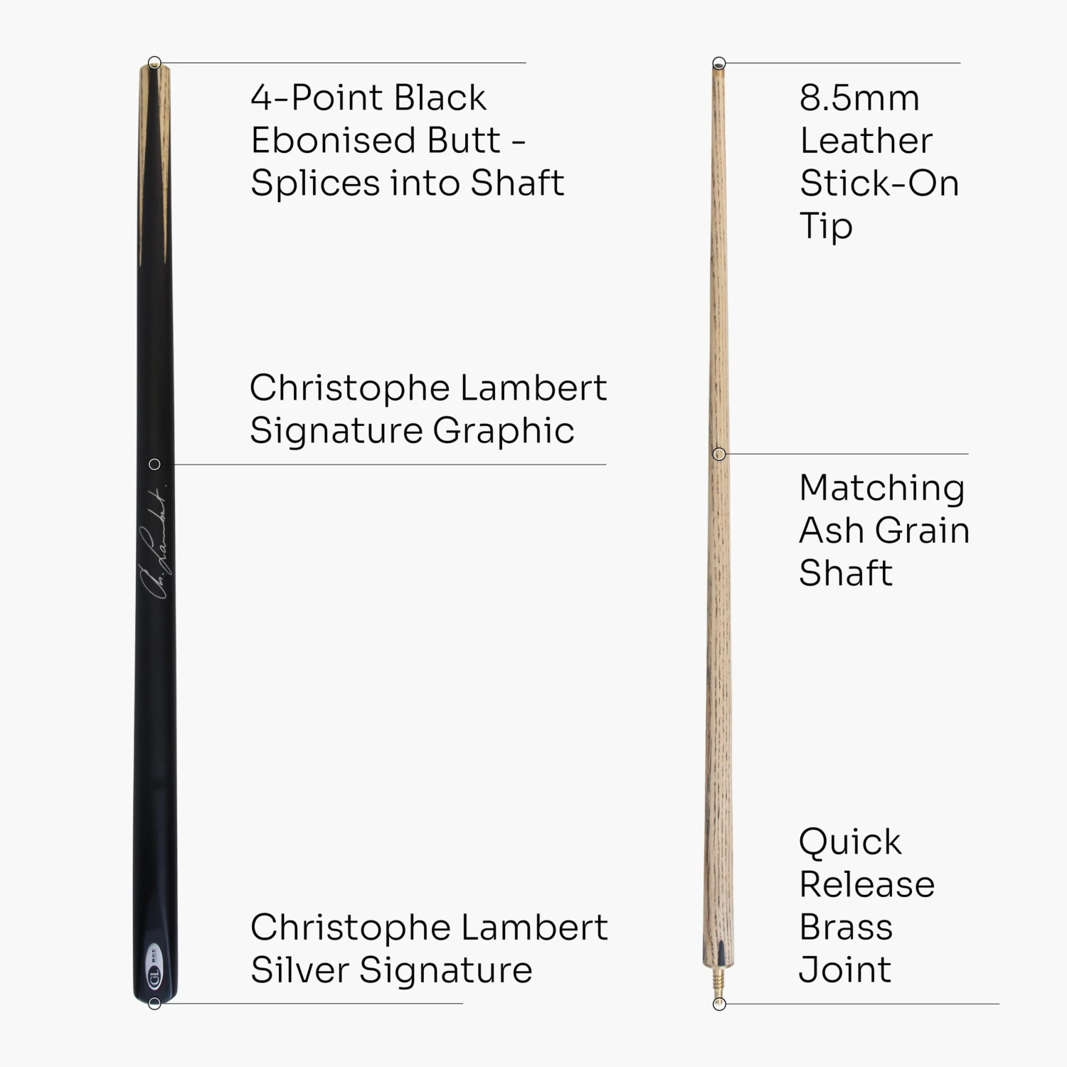 BCE BCE Christophe Lambert 48 Inch JUNIOR CHAMPION 2pc English Pool Cue - 8.5mm Tip 6 BCE BCE Christophe Lambert 48 Inch JUNIOR CHAMPION 2pc English Pool Cue - 8.5mm Tip - Image 4