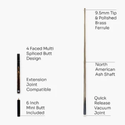 PRO147 Pro147 CLASSIC 3/4 Jointed Snooker Pool Cue With Genuine Multi Spliced Butt 9.5mm Leather Tip And Quick Release + 6" Mini Butt -Slok Billiards Equipment Store 4 064b5be1 e568 4dee a3f3 6d0d4944b307