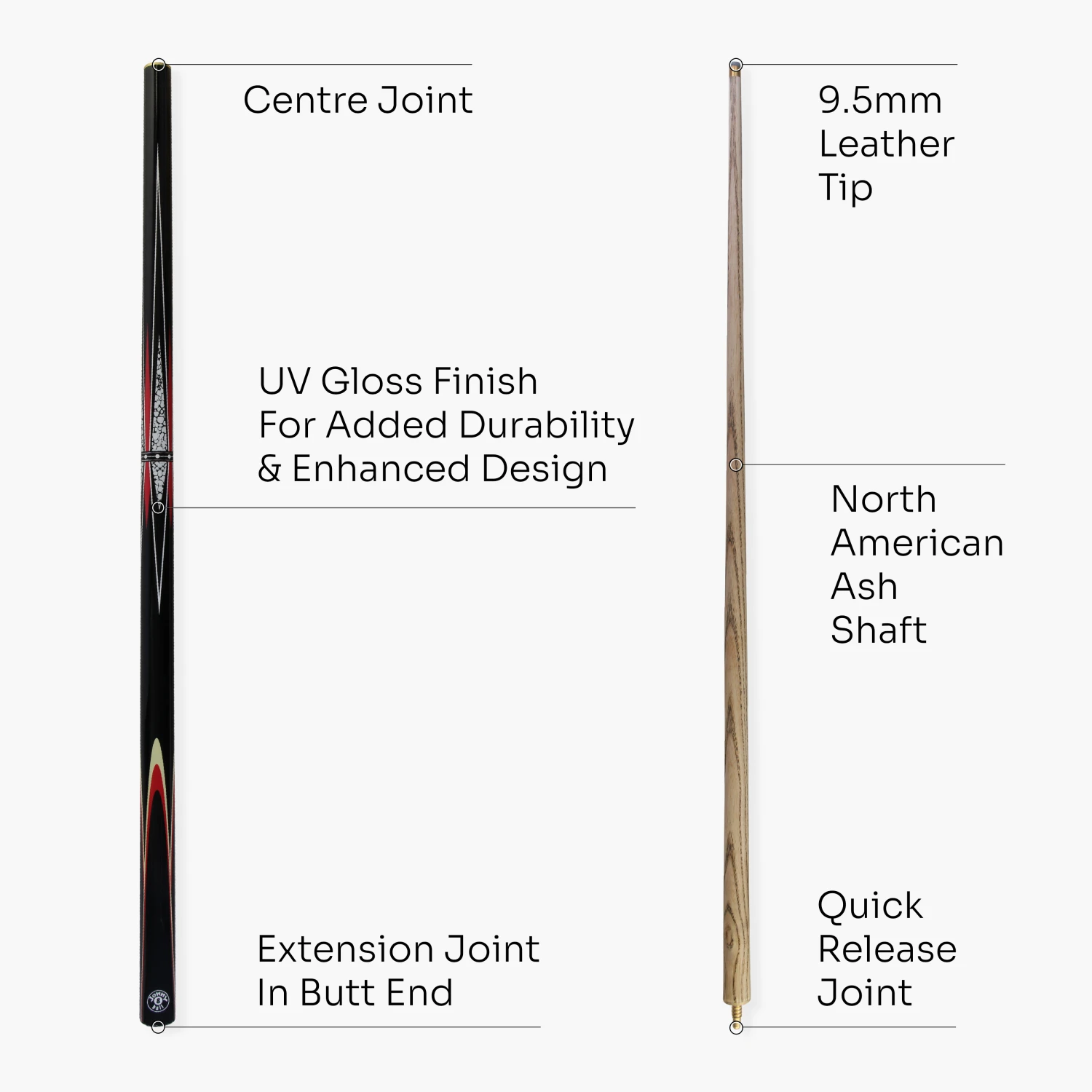 Jonny 8 Ball Jonny 8 Ball TRIDENT 57 Inch 2 Piece Centre Joint Ash Snooker Pool Cue With 9.5mm Tip 12 Jonny 8 Ball Jonny 8 Ball TRIDENT 57 Inch 2 Piece Centre Joint Ash Snooker Pool Cue With 9.5mm Tip - Image 10