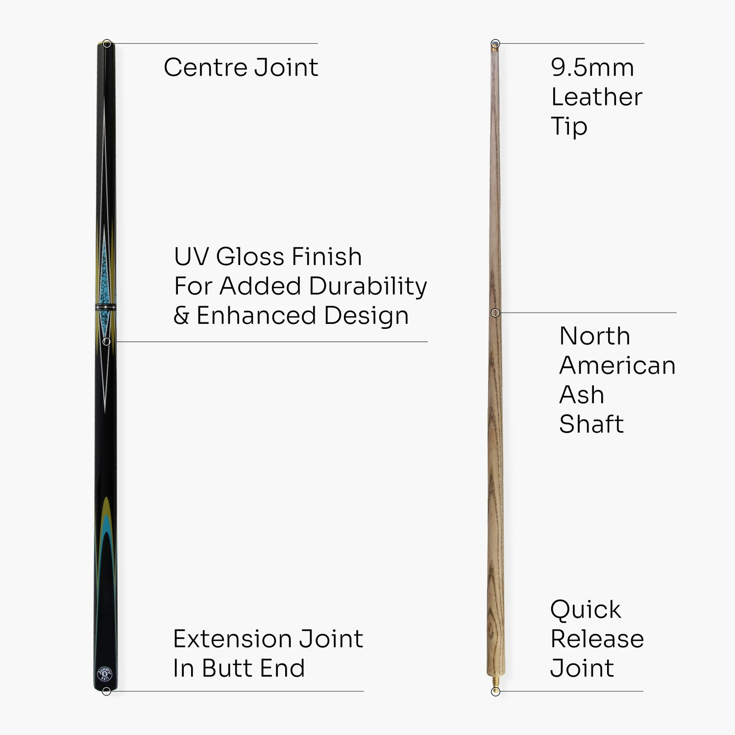 Jonny 8 Ball Jonny 8 Ball TRIDENT 57 Inch 2 Piece Centre Joint Ash Snooker Pool Cue With 9.5mm Tip 6 Jonny 8 Ball Jonny 8 Ball TRIDENT 57 Inch 2 Piece Centre Joint Ash Snooker Pool Cue With 9.5mm Tip - Image 4