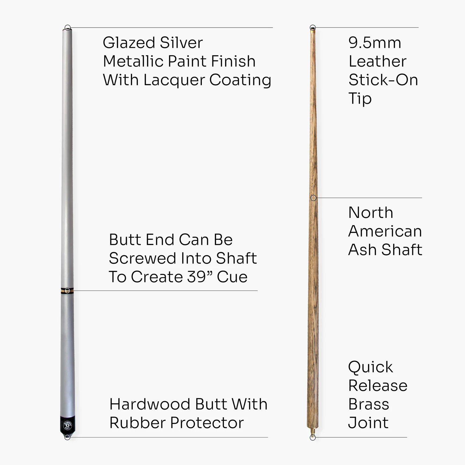 Jonny 8 Ball Jonny 8 Ball 57 Inch SILVER TRIAD 3 Section Ash Pool Snooker Cue & SOFT CASE 6 Jonny 8 Ball Jonny 8 Ball 57 Inch SILVER TRIAD 3 Section Ash Pool Snooker Cue & SOFT CASE - Image 4