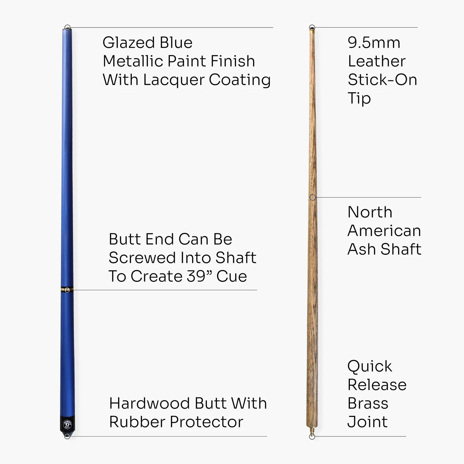 Jonny 8 Ball Jonny 8 Ball 57 Inch BLUE TRIAD 3 Section Ash Pool Snooker Cue WITH SOFT CASE 7 Jonny 8 Ball Jonny 8 Ball 57 Inch BLUE TRIAD 3 Section Ash Pool Snooker Cue WITH SOFT CASE - Image 5