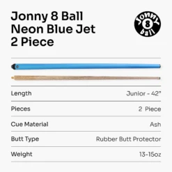 Jonny 8 Ball Jonny 8 Ball 42 Inch NEON BLUE JET JUNIOR 2pc ASH Snooker Pool Cue - 10mm Tip -Slok Billiards Equipment Store 7 221886b6 389e 4eb8 9ef0 9332553fe52d