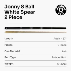 Jonny 8 Ball Jonny 8 Ball WHITE SPEAR 57 Inch 2 Piece Snooker Pool Cue With 9.5mm Tip -Slok Billiards Equipment Store 7 3b02bab9 87b8 4f1e 9a9e abfc283bd3c2