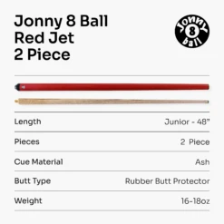 Jonny 8 Ball Jonny 8 Ball RED JET JUNIOR 48 Inch 2pc Ash Pool Snooker Cue - 10mm Tip -Slok Billiards Equipment Store 7 ab749c69 e89a 4eb5 9366 08a757c74e3a