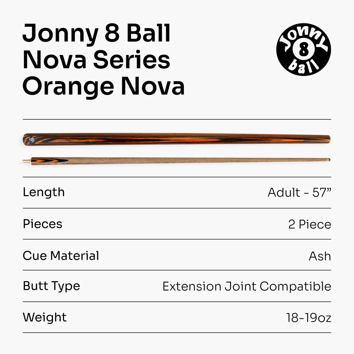 Jonny 8 Ball Jonny 8 Ball NOVA 57 Inch 2 Piece Centre Joint English Pool Cue And Case Set 9mm Tip With Slim Tapered Ash Shaft 18 Jonny 8 Ball Jonny 8 Ball NOVA 57 Inch 2 Piece Centre Joint English Pool Cue And Case Set 9mm Tip With Slim Tapered Ash Shaft - Image 16