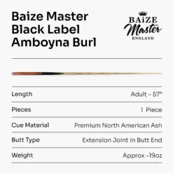 Baize Master Baize Master Black Label 57 Inch One Piece Hand Spliced Premium Ebony Butt English Pool Cue With 8mm Leather Tip -Slok Billiards Equipment Store 7 ffed1555 a591 4817 be66 21ef7e78a27b
