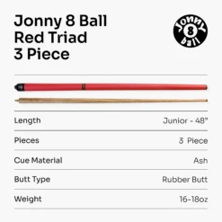 Jonny 8 Ball Jonny 8 Ball 48 Inch JUNIOR TRIAD 3 Section Kids Snooker Pool Cue - 9mm Tip -Slok Billiards Equipment Store 8