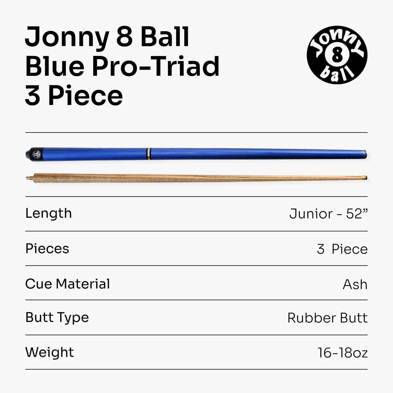 Jonny 8 Ball Jonny 8 Ball 52" BLUE PRO-TRIAD 3 Section Pool Cue - 8mm Elk Master Tip 10 Jonny 8 Ball Jonny 8 Ball 52" BLUE PRO-TRIAD 3 Section Pool Cue - 8mm Elk Master Tip - Image 8
