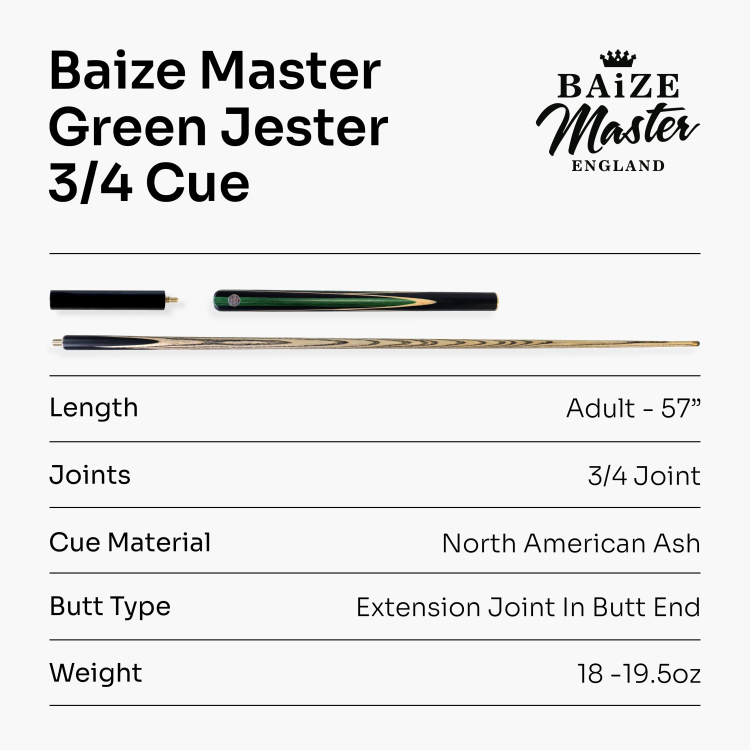 Baize Master Baize Master 3/4 GREEN JESTER 57 Inch Ash Snooker Pool Cue With 9.5mm Tip 11 Baize Master Baize Master 3/4 GREEN JESTER 57 Inch Ash Snooker Pool Cue With 9.5mm Tip - Image 9