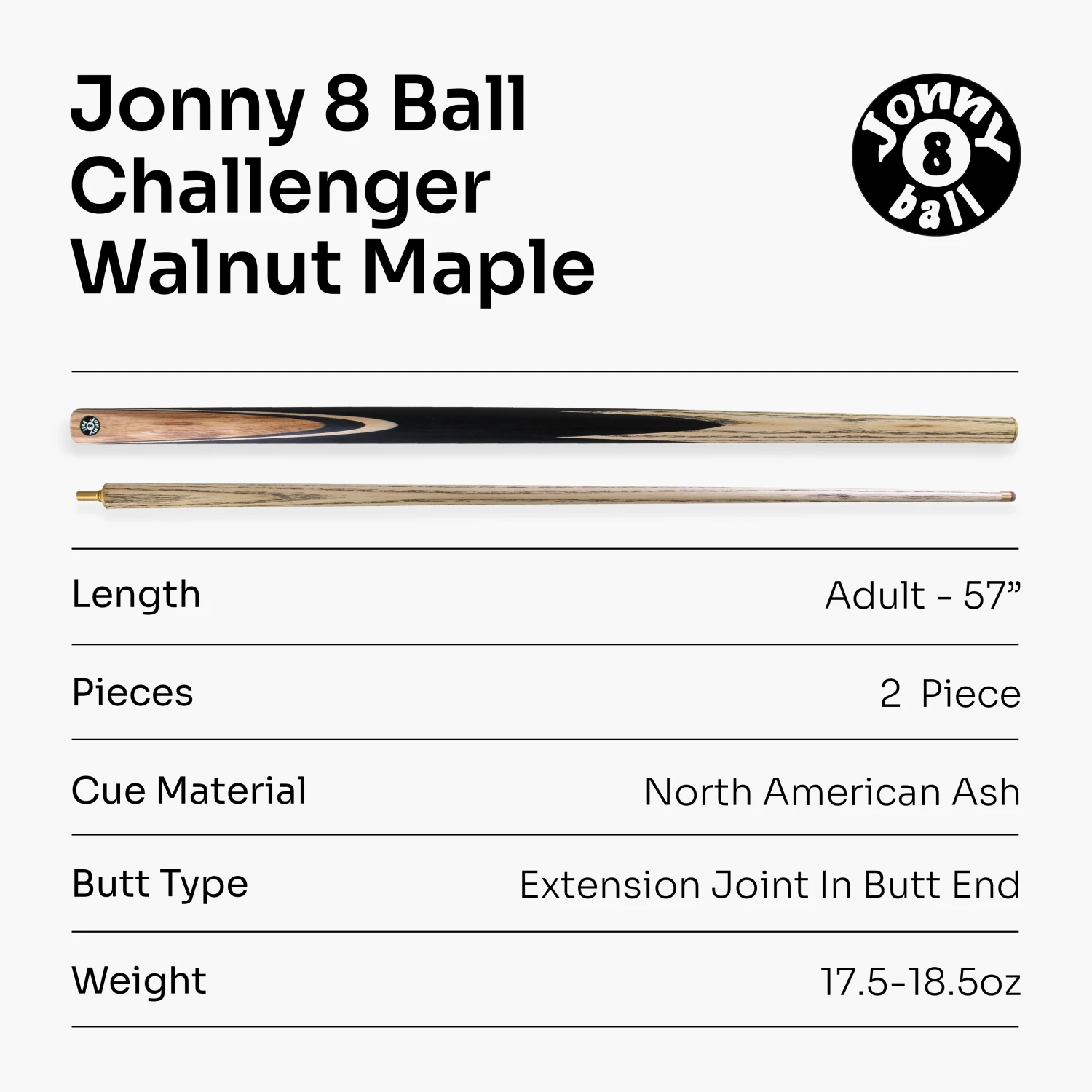 Cue + Case Jonny 8 Ball Challenger 57 Inch 2 Piece Centre Joint English Pool Cue With 8mm Pro Leather Tip 9 Cue + Case Jonny 8 Ball Challenger 57 Inch 2 Piece Centre Joint English Pool Cue With 8mm Pro Leather Tip - Image 7