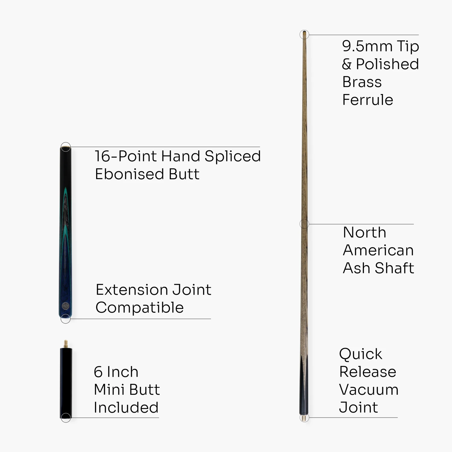 Baize Master Baize Master Blue Admiral 3/4 Jointed Cue + 6" Mini-Butt Extension 6 Baize Master Baize Master Blue Admiral 3/4 Jointed Cue + 6" Mini-Butt Extension - Image 4