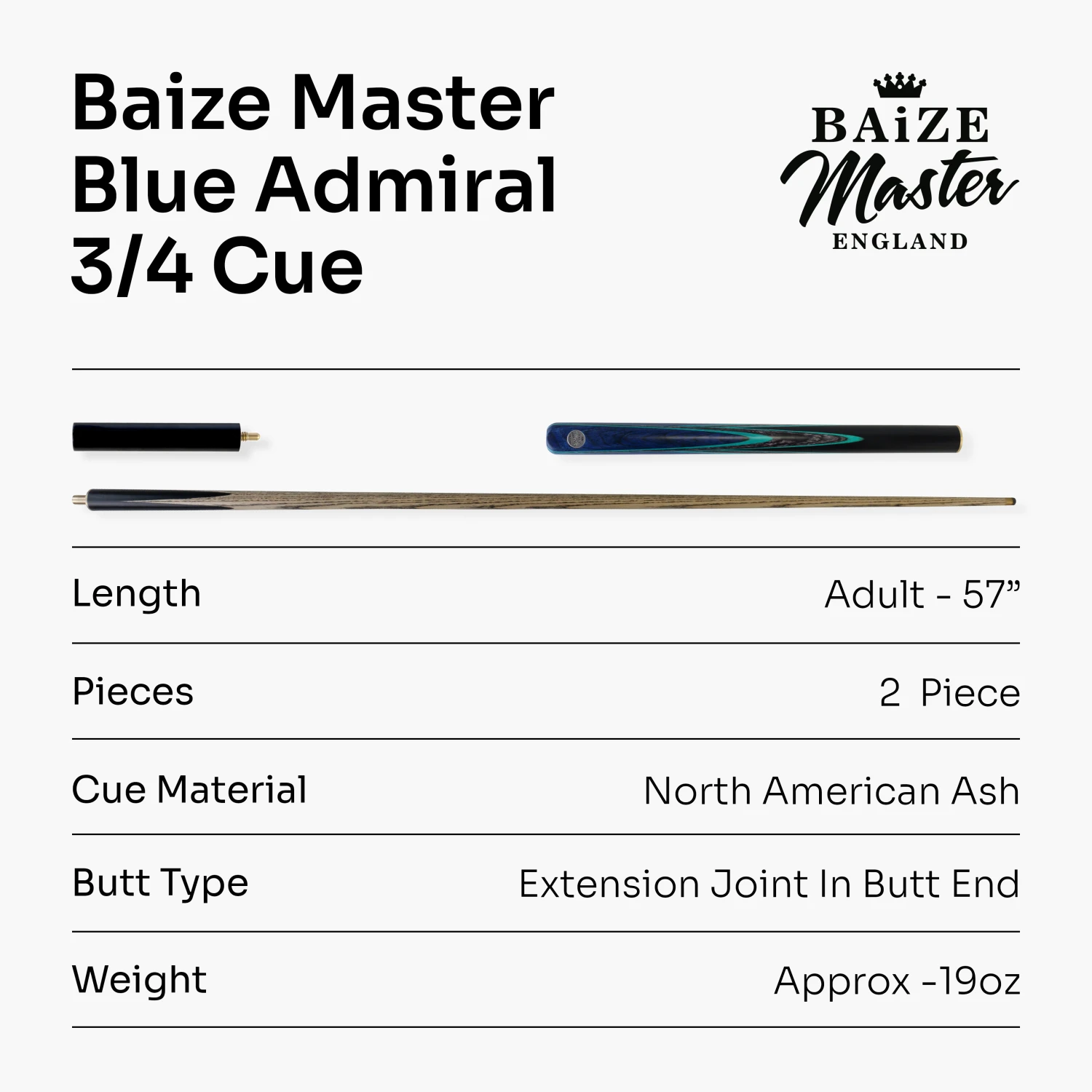 Baize Master Baize Master Blue Admiral 3/4 Jointed Cue + 6" Mini-Butt Extension 10 Baize Master Baize Master Blue Admiral 3/4 Jointed Cue + 6" Mini-Butt Extension - Image 8
