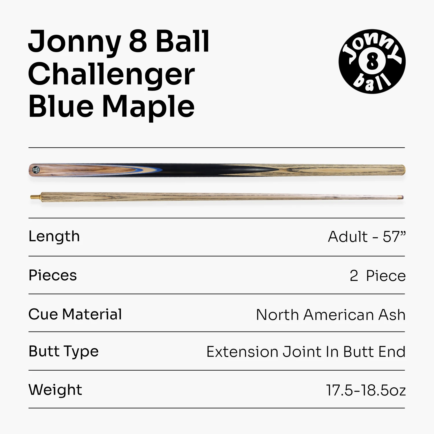 Cue + Case Jonny 8 Ball Challenger 57 Inch 2 Piece Centre Joint English Pool Cue With 8mm Pro Leather Tip 16 Cue + Case Jonny 8 Ball Challenger 57 Inch 2 Piece Centre Joint English Pool Cue With 8mm Pro Leather Tip - Image 14