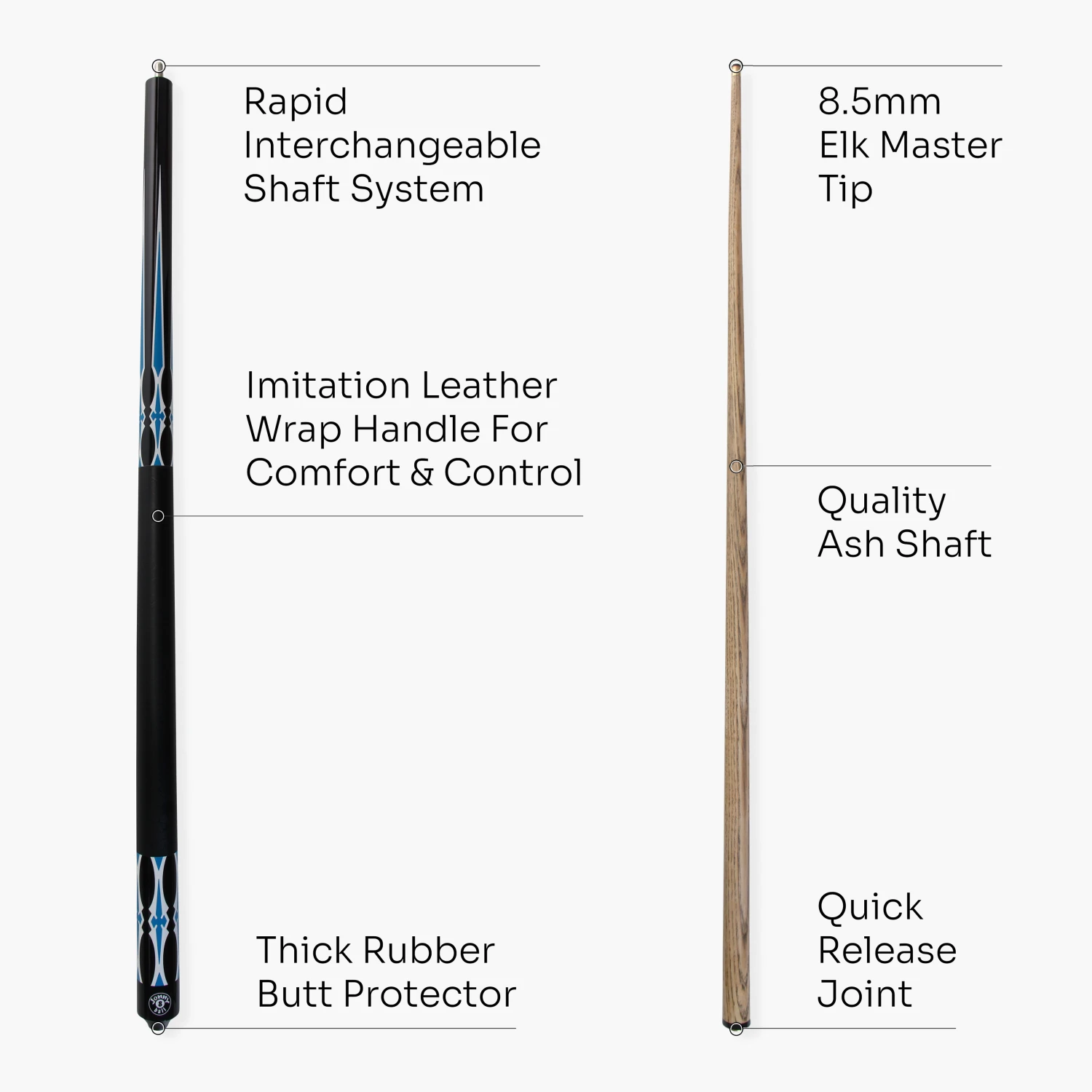 Jonny 8 Ball Jonny 8 Ball 57 Inch 2 Piece RISS Pool Cue 8.5mm Elk Master Tip - Interchangeable Shaft 13 Jonny 8 Ball Jonny 8 Ball 57 Inch 2 Piece RISS Pool Cue 8.5mm Elk Master Tip - Interchangeable Shaft - Image 11