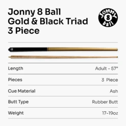 Jonny 8 Ball Jonny 8 Ball TRIAD 57 Inch 3 Piece Snooker Pool Cue 9.5mm Tip - Shorten To 39 Inch -Slok Billiards Equipment Store B G Triad 8