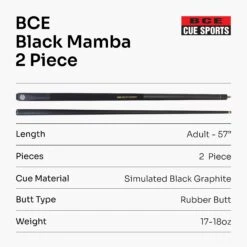 BCE BCE Christophe Lambert Exclusive BLACK MAMBA English 8 Ball Pool Cue - 8.5mm Tip -Slok Billiards Equipment Store Black Mamba 7