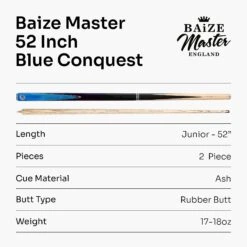 Baize Master Baize Master CONQUEST 52 Inch 2 Piece Junior Snooker Pool Cue With 9.5mm Tip -Slok Billiards Equipment Store Blue8 44622ca8 f68b 432a 9c3f f0dbb0f8f890