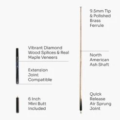 Baize Master Baize Master 3/4 CRUCIBLE Hand Spliced 57 Inch Ash Snooker Pool Cue With 9.5mm Tip + Mini Butt Extension -Slok Billiards Equipment Store Blue 5 3Q