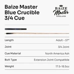 Baize Master Baize Master 3/4 CRUCIBLE Hand Spliced 57 Inch Ash Snooker Pool Cue With 9.5mm Tip + Mini Butt Extension -Slok Billiards Equipment Store Blue 7 3Q