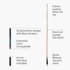 Baize Master Baize Master Gold Series 58 Inch EMPEROR ¾ Jointed Snooker Pool Cue With 9.5mm Tip And 6 Inch Mini Butt -Slok Billiards Equipment Store Blue EMP 4 v2
