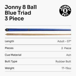 Jonny 8 Ball Jonny 8 Ball TRIAD 57 Inch 3 Piece Snooker Pool Cue 9.5mm Tip - Shorten To 39 Inch -Slok Billiards Equipment Store Blue Triad 8