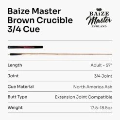 Baize Master Baize Master 3/4 CRUCIBLE Hand Spliced 57 Inch Ash Snooker Pool Cue With 9.5mm Tip + Mini Butt Extension -Slok Billiards Equipment Store Brown73Q