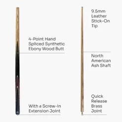 Baize Master Baize Master CRUCIBLE 57 Inch 2 Piece Centre Joint Ash Snooker Pool Cue With 9.5mm Tip + Mini Butt Extension -Slok Billiards Equipment Store Brown 5 2pc