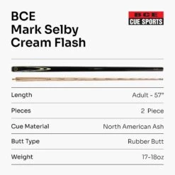 BCE BCE Mark Selby CREAM FLASH 2 Piece Matching Ash Pool Snooker Cue – 9.5mm Tip -Slok Billiards Equipment Store Cream Flash 7