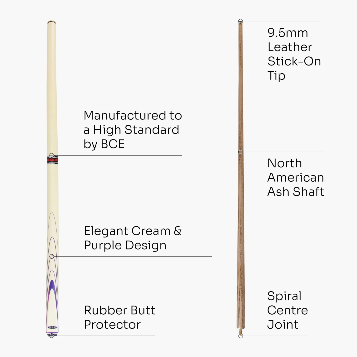 BCE BCE Stylish Cream & Purple 2-Piece Ash Snooker Pool Cue BSP-2 5 BCE BCE Stylish Cream & Purple 2-Piece Ash Snooker Pool Cue BSP-2 - Image 3