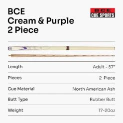 BCE BCE Stylish Cream & Purple 2-Piece Ash Snooker Pool Cue BSP-2 11 BCE BCE Stylish Cream & Purple 2-Piece Ash Snooker Pool Cue BSP-2 -Slok Billiards Equipment Store Cream and Purple 7
