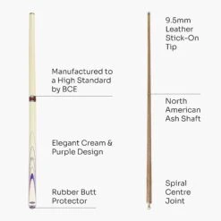 BCE BCE Cream & Purple 57 Inch 2 Piece Snooker Pool Cue And Case Set 9.5mm Tip -Slok Billiards Equipment Store CreamandPurple3