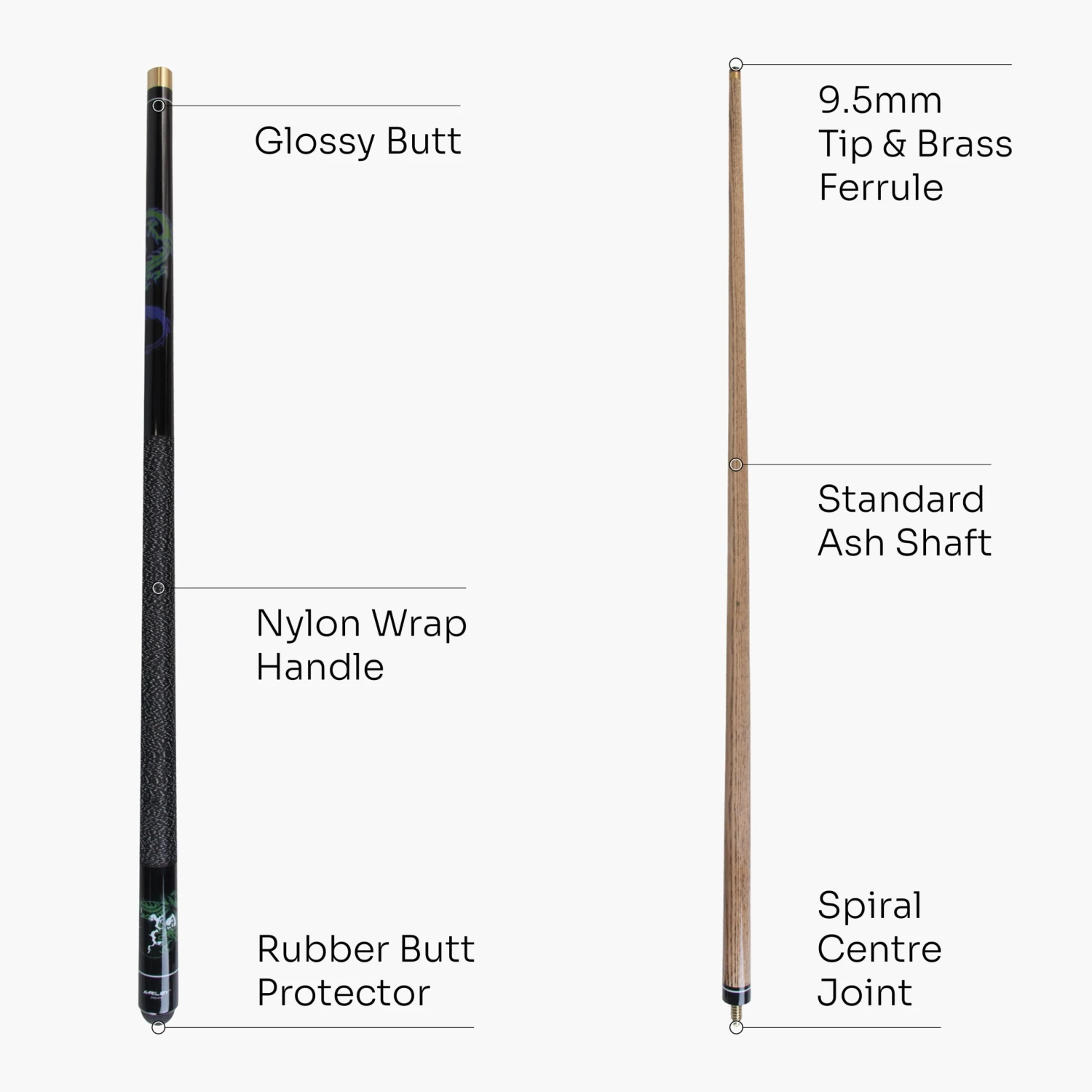 Riley Riley Dragon 8 Ball 57 Inch 2 Piece Snooker Pool Cue And Case Set 9.5mm Tip 5 Riley Riley Dragon 8 Ball 57 Inch 2 Piece Snooker Pool Cue And Case Set 9.5mm Tip - Image 3