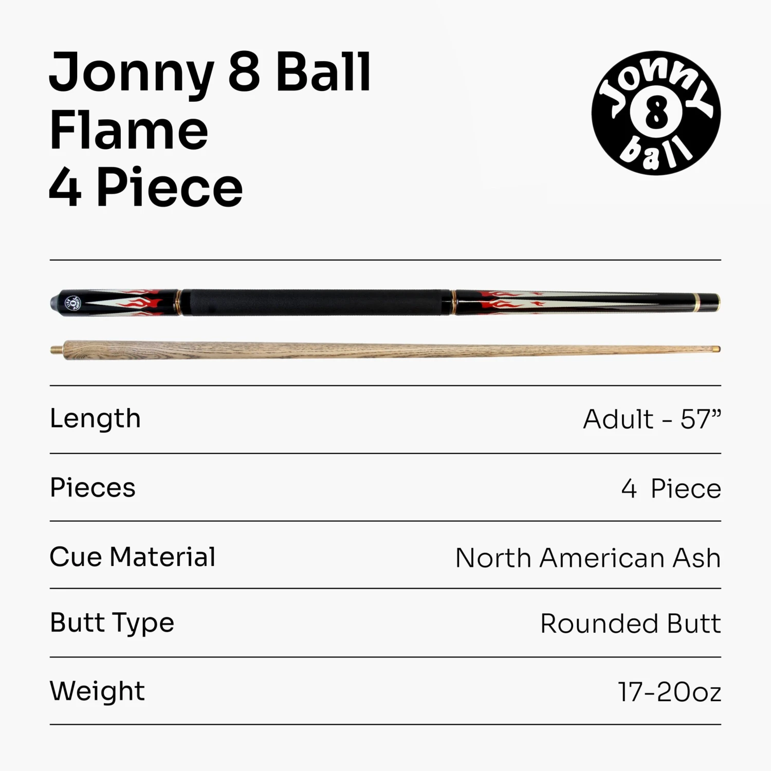 Jonny 8 Ball Jonny 8 Ball 57 Inch Adjustable 4 Piece Pool Cue 8mm Tip - Shorten To 45 Inch 16 Jonny 8 Ball Jonny 8 Ball 57 Inch Adjustable 4 Piece Pool Cue 8mm Tip - Shorten To 45 Inch - Image 14