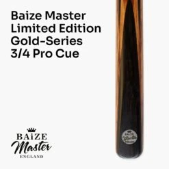 Baize Master BAIZE MASTER Limited Edition Gold Series 57 Inch ¾ Jointed Professional English Pool Cue 8.5mm With Hand-fitted Medium Pro Tip – Polished And Finished Locally In The UK! -Slok Billiards Equipment Store G13 2