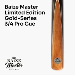 Baize Master BAIZE MASTER Limited Edition Gold Series 58 Inch ¾ Jointed Professional Snooker Pool Cue 9.5mm With Hand-fitted Medium Pro Layered Tip – Polished And Finished Locally In The UK! -Slok Billiards Equipment Store G23 2