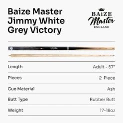 Baize Master Baize Master 57 Inch Jimmy White Signature VICTORY 2 Piece Ash Snooker Pool Cue With 9.5mm Layered Tip -Slok Billiards Equipment Store GreyVictory8