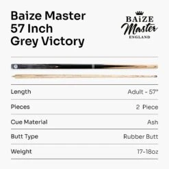Baize Master Baize Master VICTORY 57 Inch 2 Piece Ash Snooker Pool Cue With 9.5mm Layered Tip -Slok Billiards Equipment Store Grey Victory 8